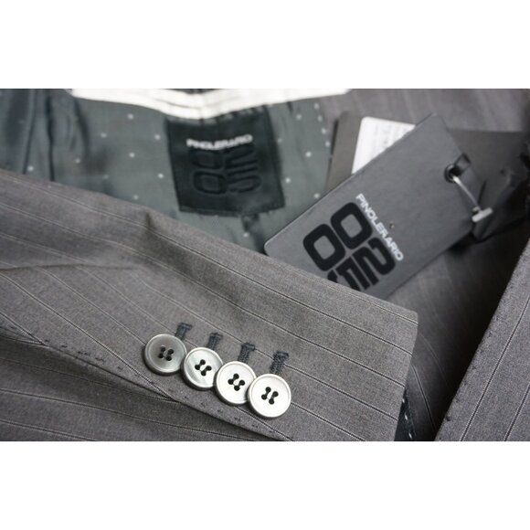 Pinolerario 0205 Gray Striped Cotto 2 Pc Suit Jacket Pants Sz 38R 48EU NEW